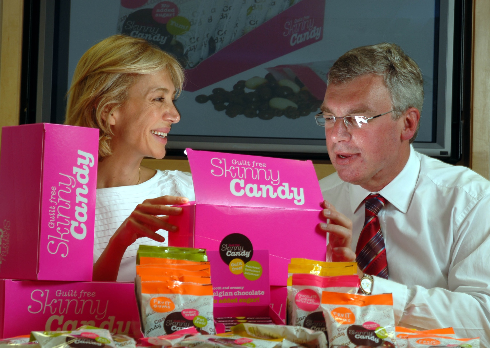 Sahar Hashemi with Paul Simmonds launching Skinny Candy